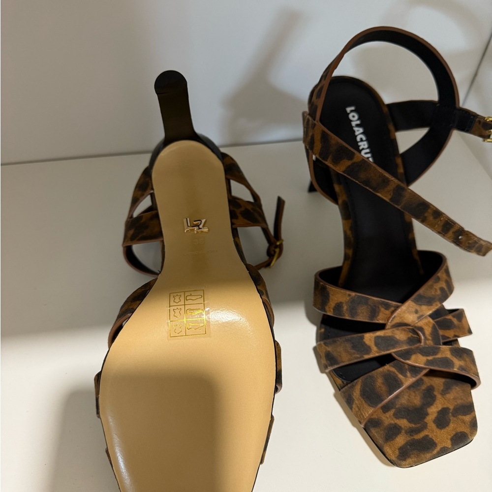 Lola Cruz Leopard Print Suede Heeled Sandals — Size 8 — Brand New — No Box - Picture 7 of 9